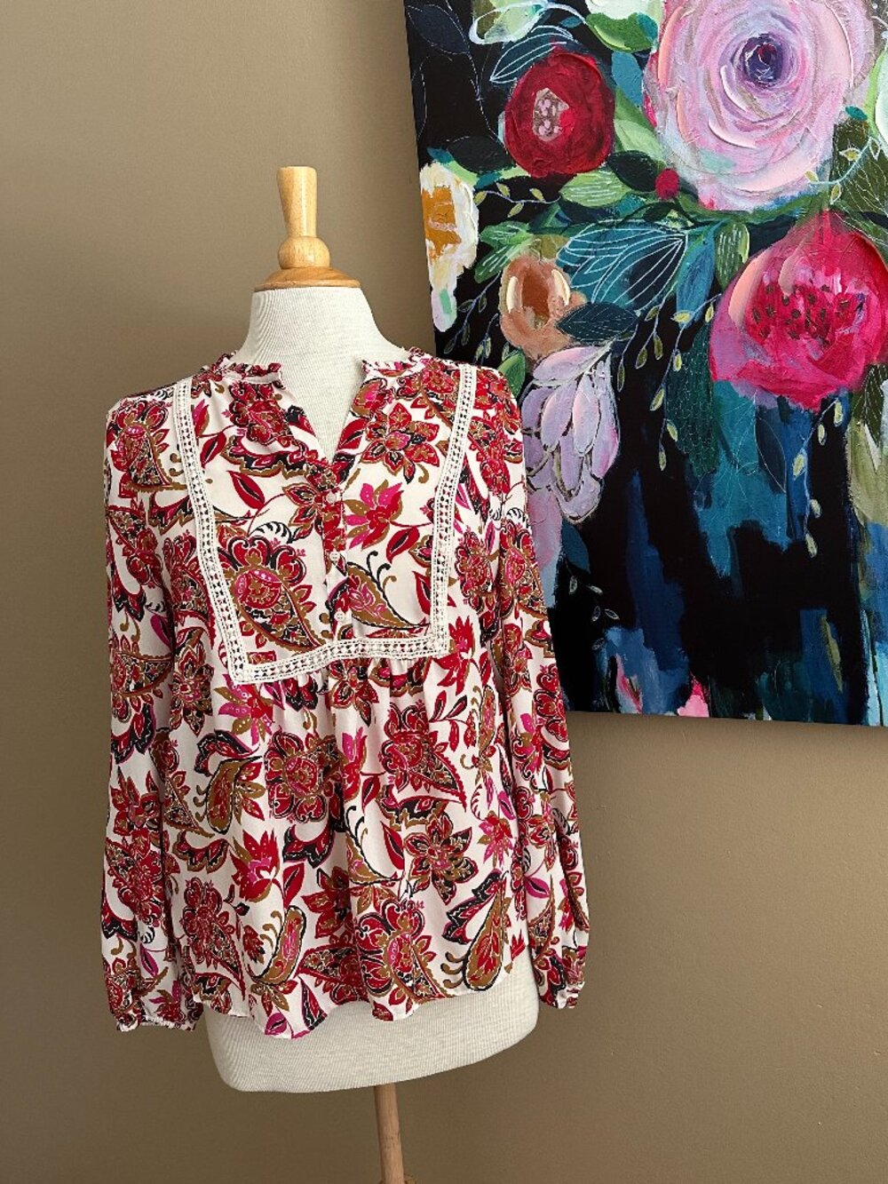 LOFT Outlet Floral Boho Peasant Blouse Small